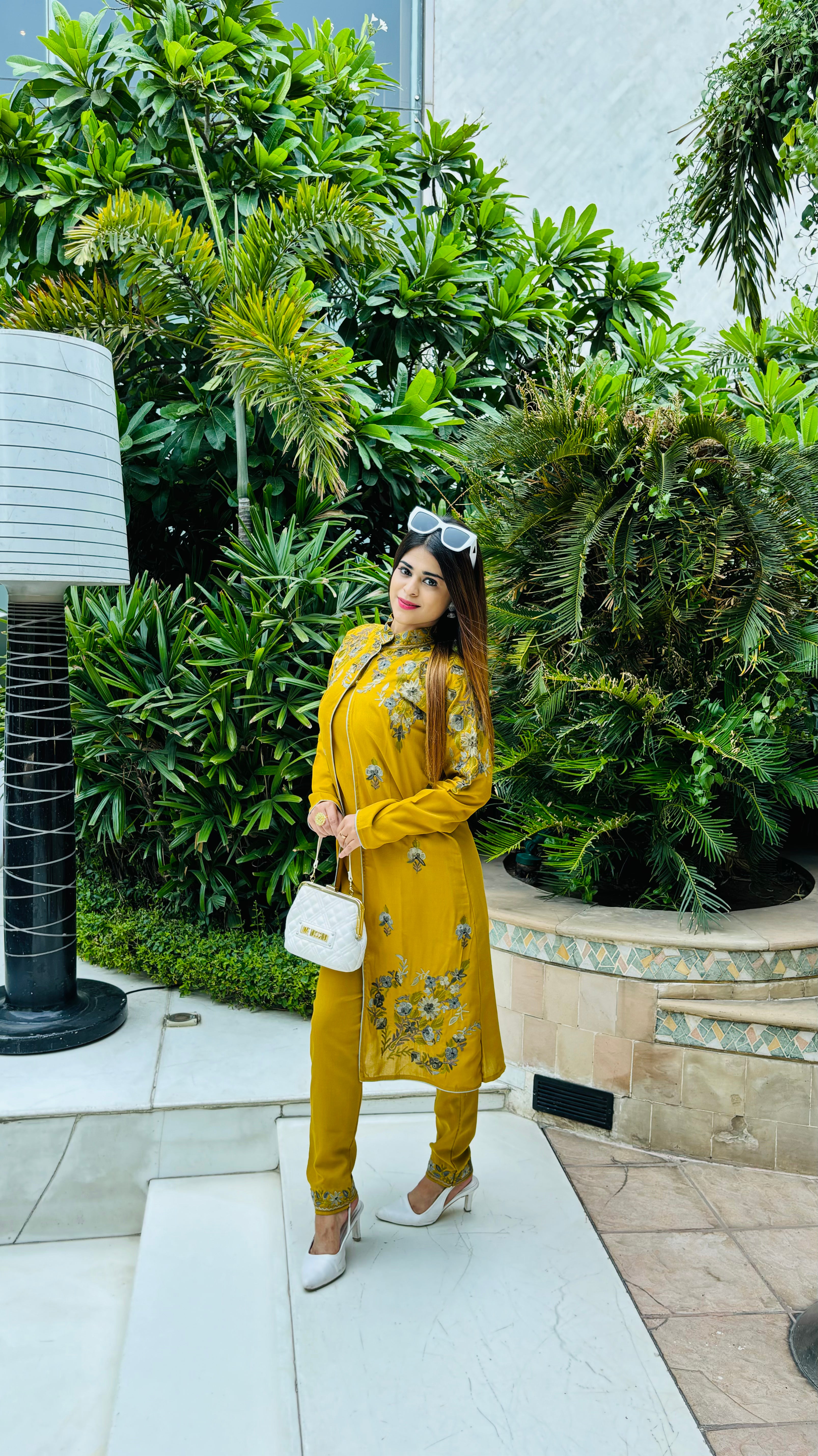 Amber Yellow Embroidered Jacket Co-ord Set