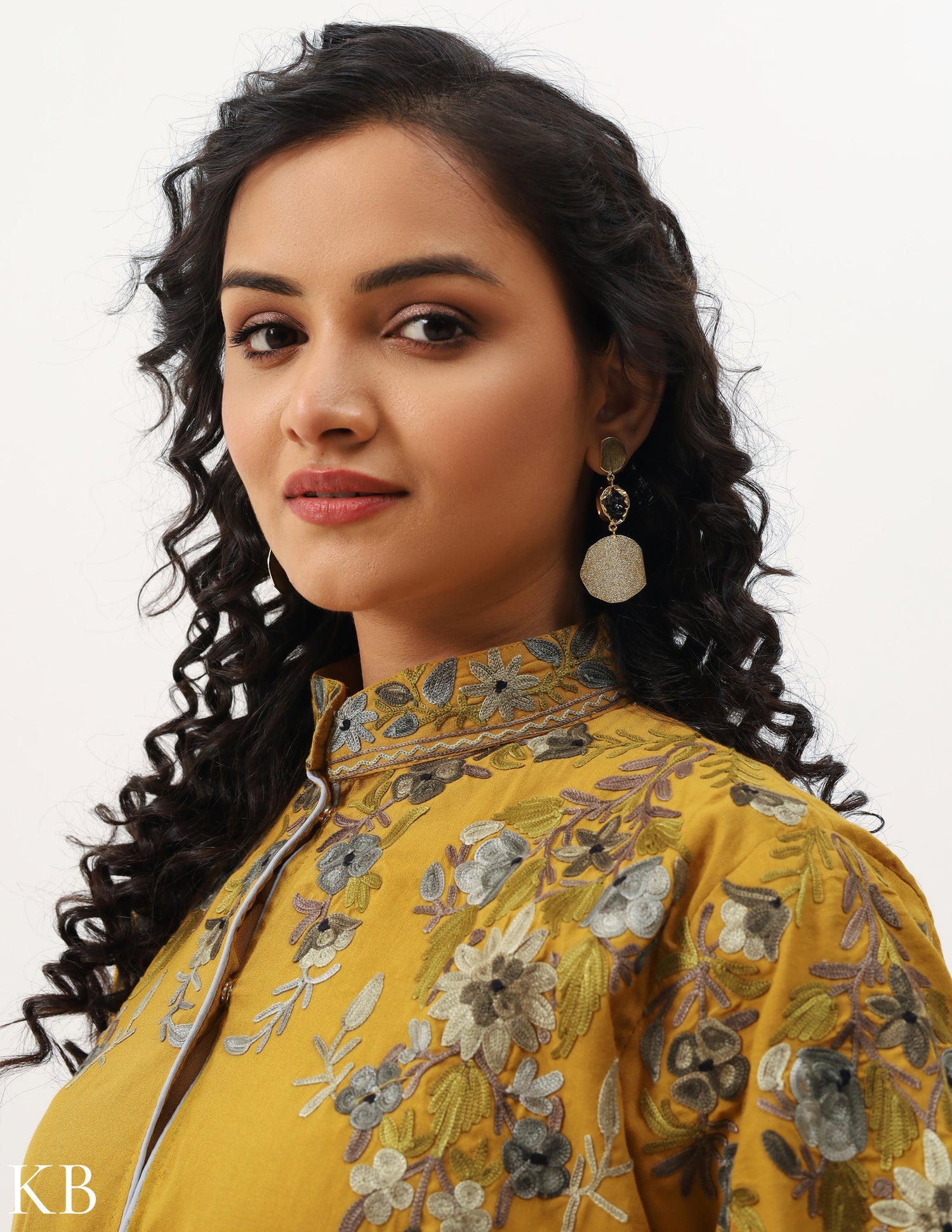 Amber Yellow Embroidered Jacket Co-ord Set - Kashmir Box