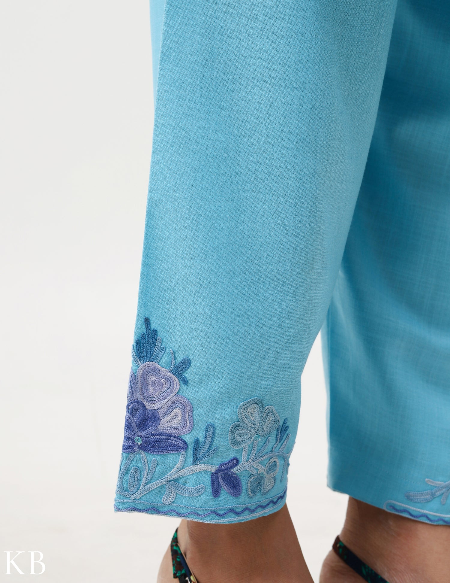 Sky Blue Cotton Embroidered Summer Suit - Kashmir Box