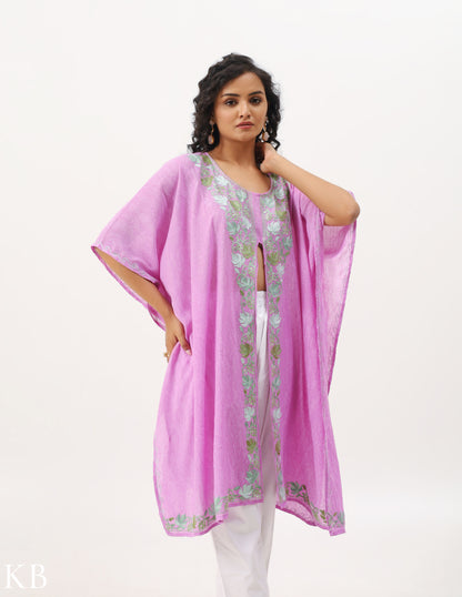 Orchid Pink Aari Embellished Cotton Kaftan - Kashmir Box