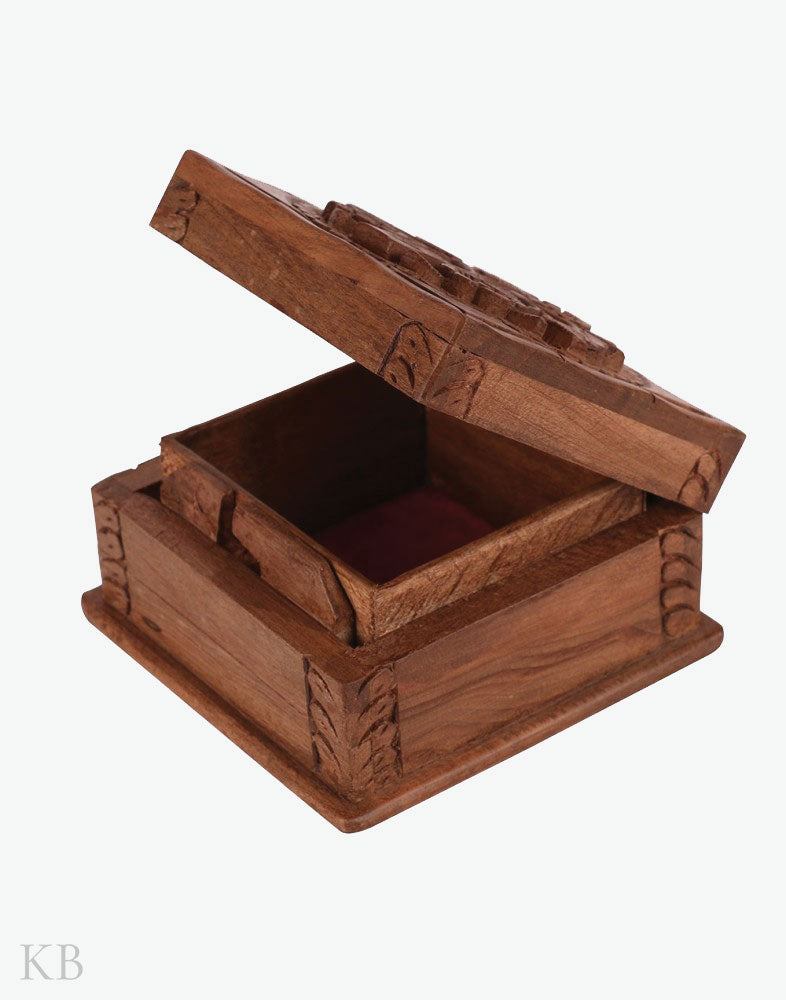 Square Floret Walnut Wood Box - Kashmir Box