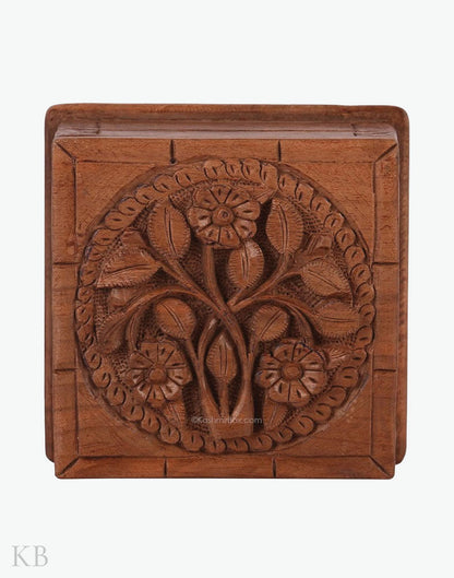 Square Floret Walnut Wood Box - Kashmir Box