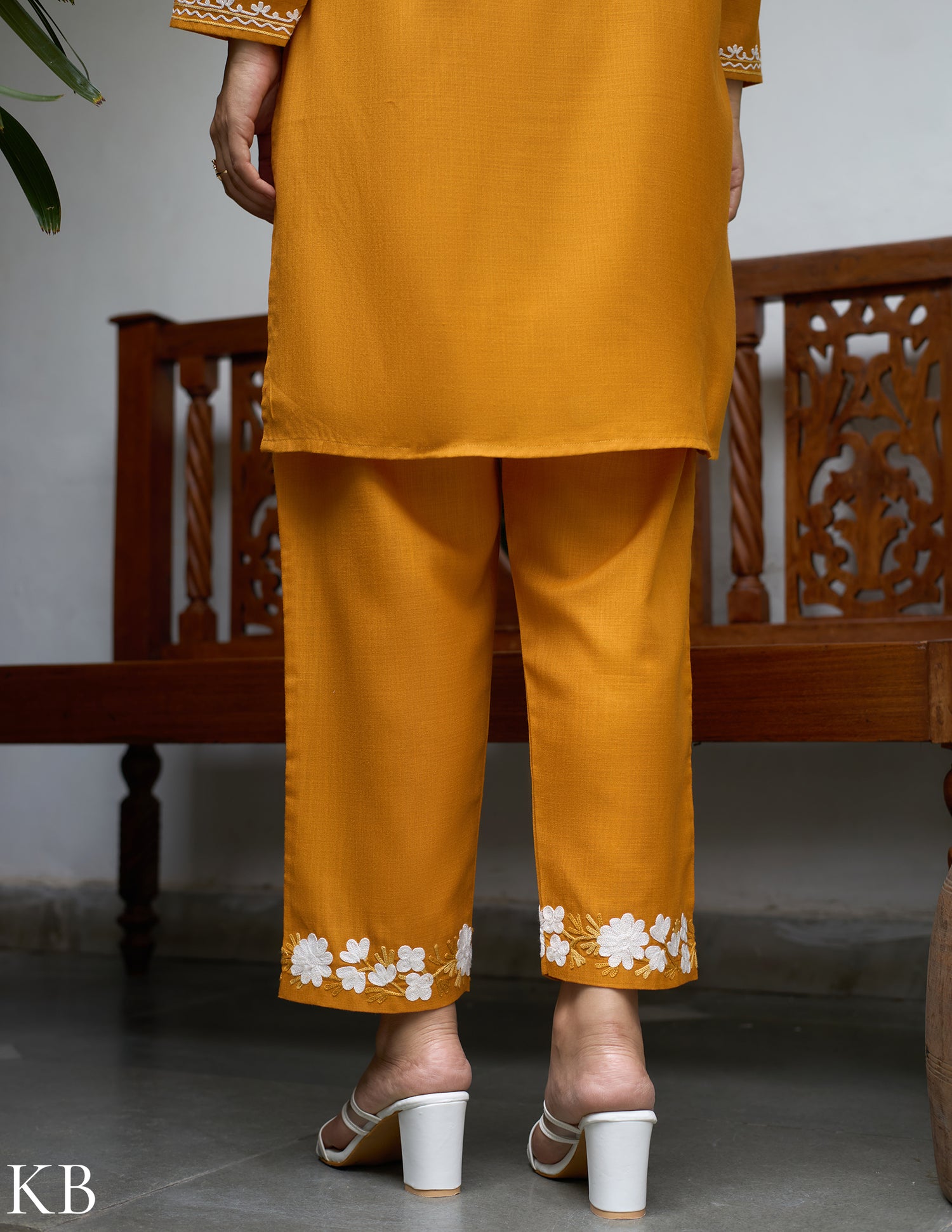 Nigeen Kashmiri Aari Mustard Yellow Co-ord Set