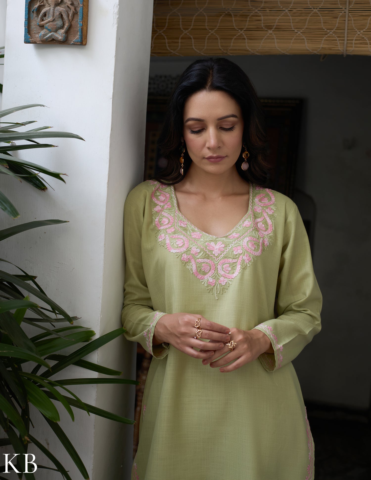 Nigeen Kashmiri Aari Light Green Co-ord Set