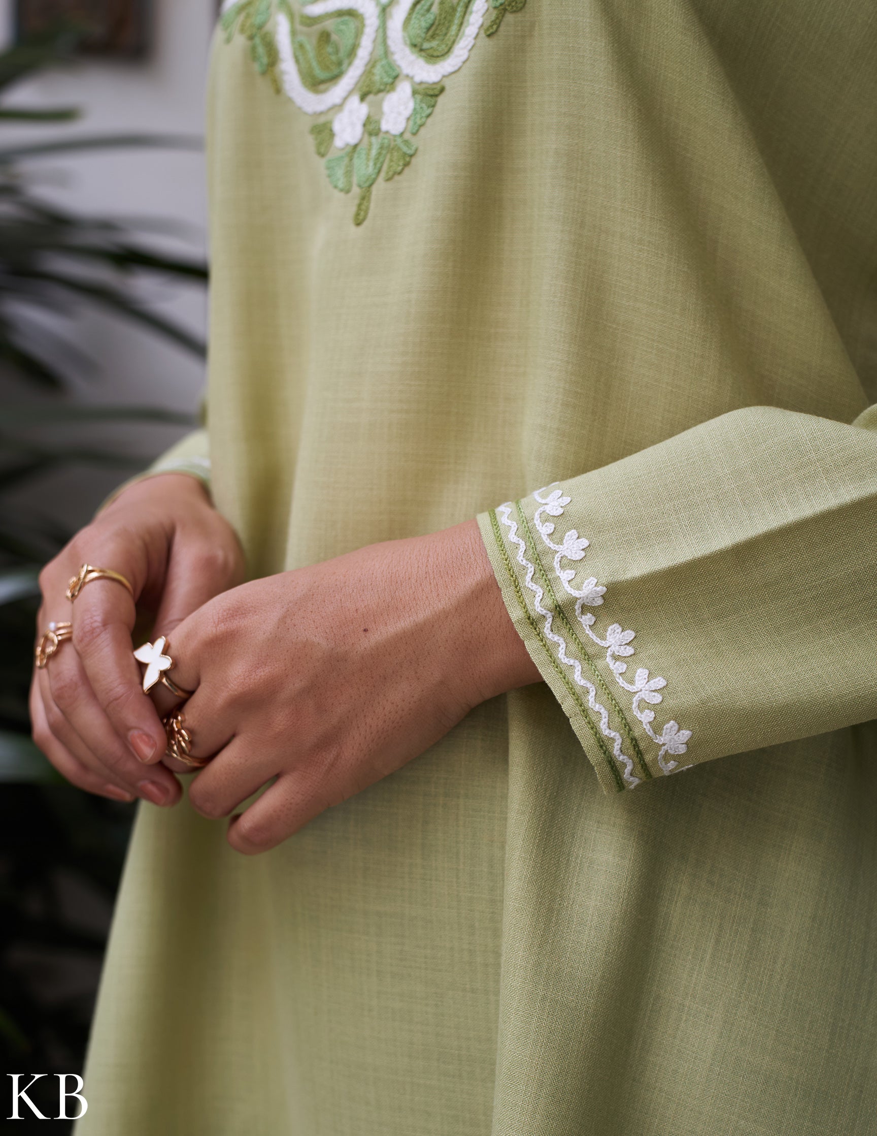 Nigeen Kashmiri Aari Light Green Kurti