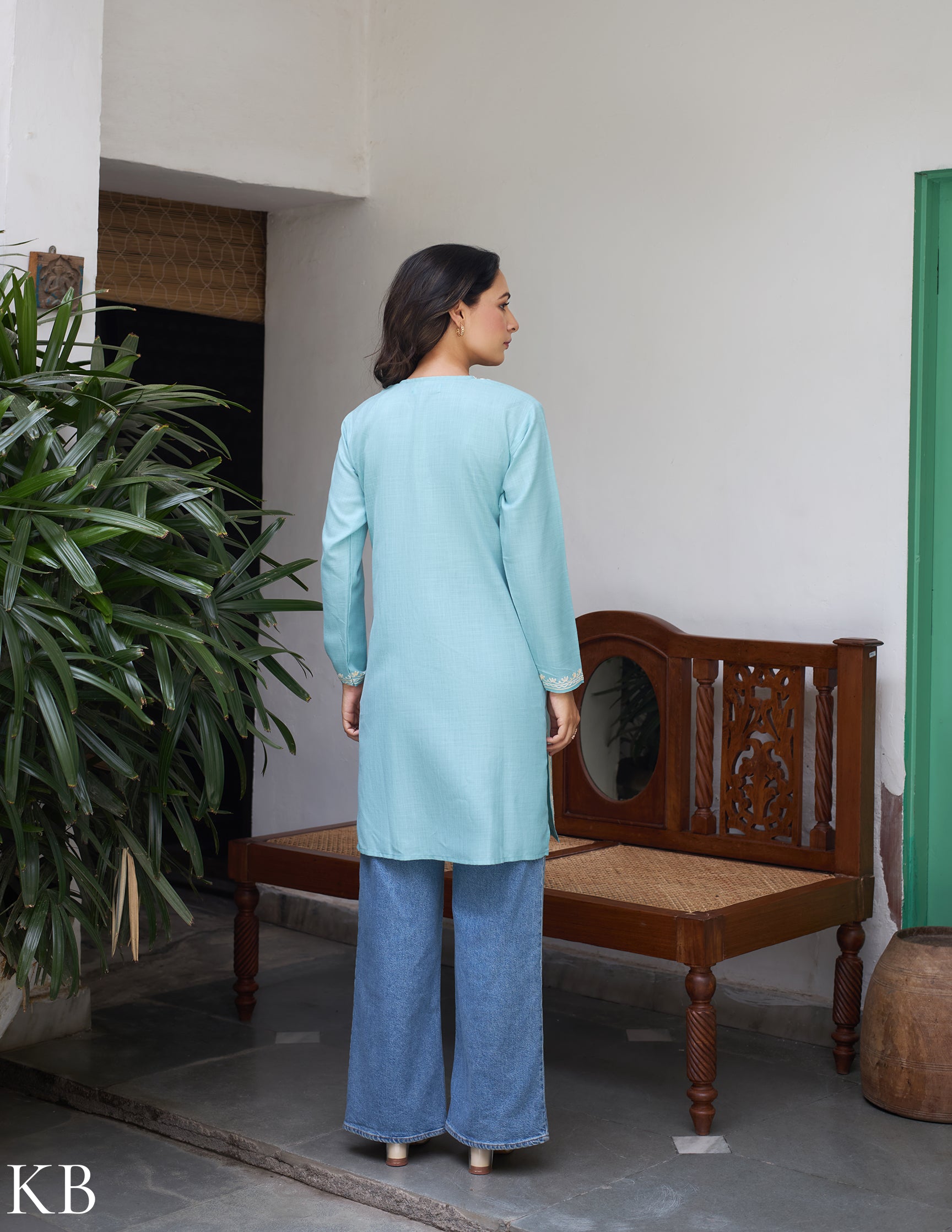 Nigeen Kashmiri Aari Sky Blue Kurti