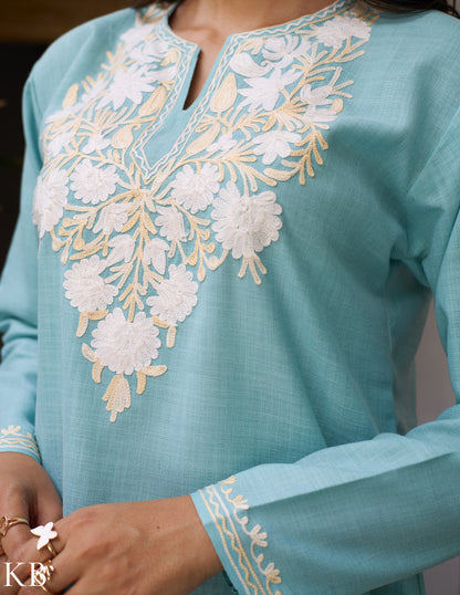 Nigeen Kashmiri Aari Sky Blue Kurti