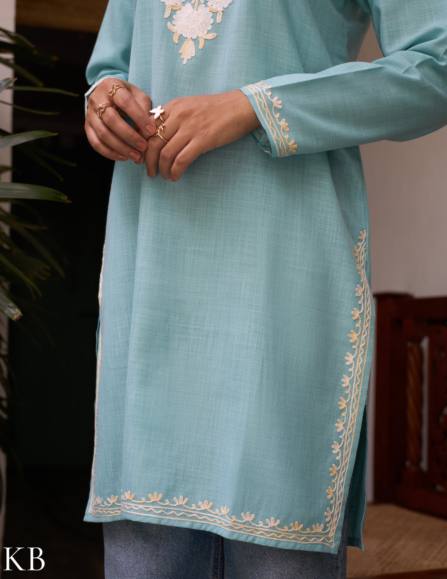 Nigeen Kashmiri Aari Sky Blue Kurti