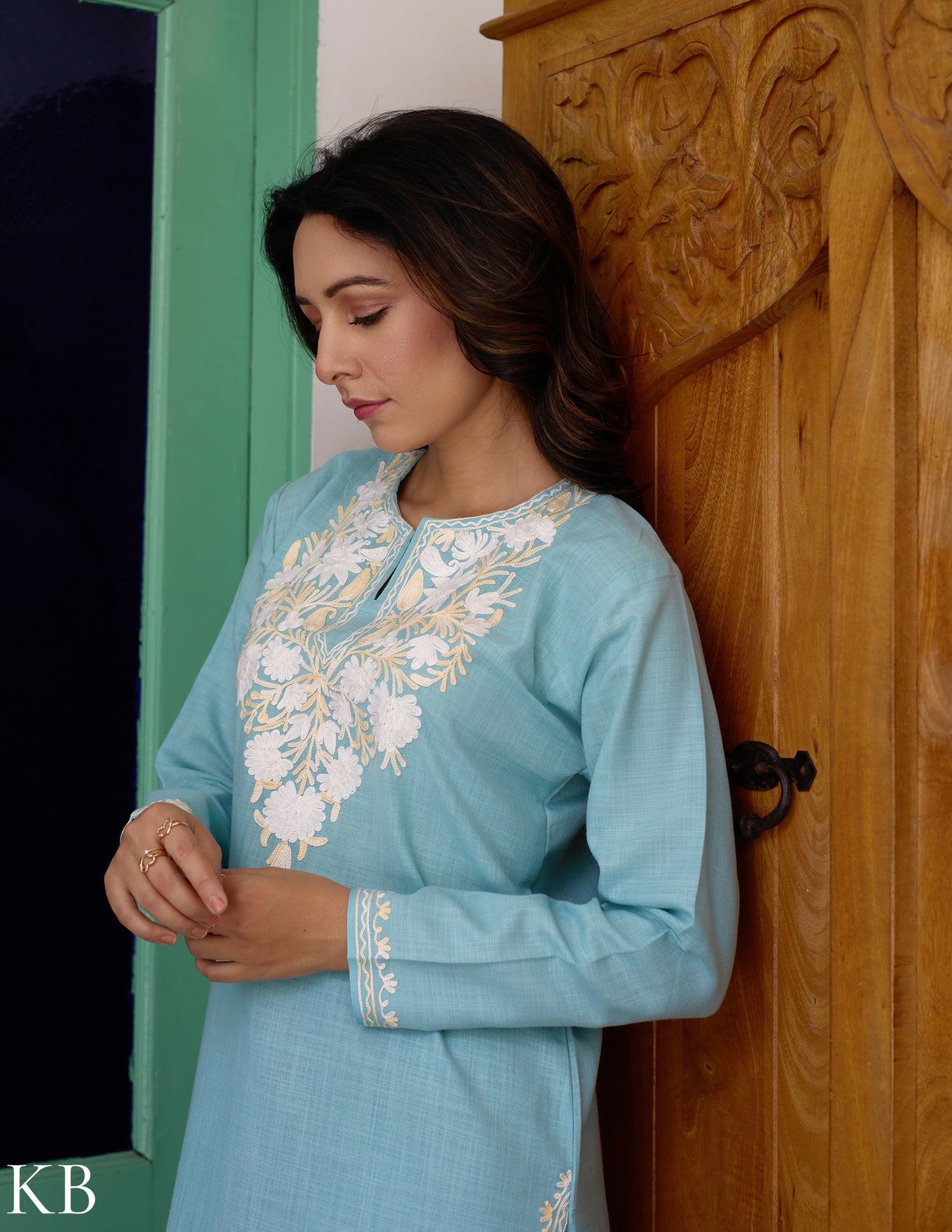 Nigeen Kashmiri Aari Sky Blue Kurti