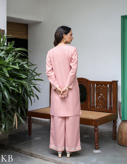 Nigeen Kashmiri Aari Dusky  Pink Co-ord Set