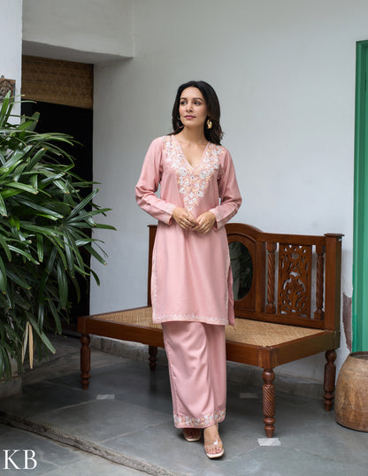 Nigeen Kashmiri Aari Dusky  Pink Co-ord Set