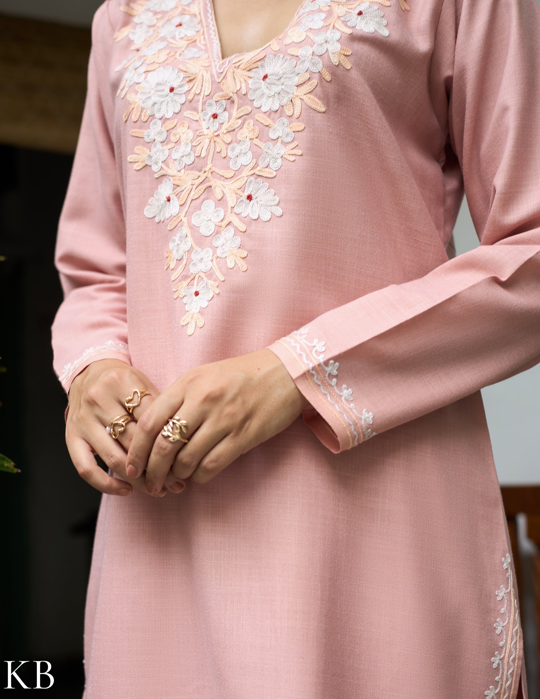 Nigeen Kashmiri Aari Dusky  Pink Co-ord Set