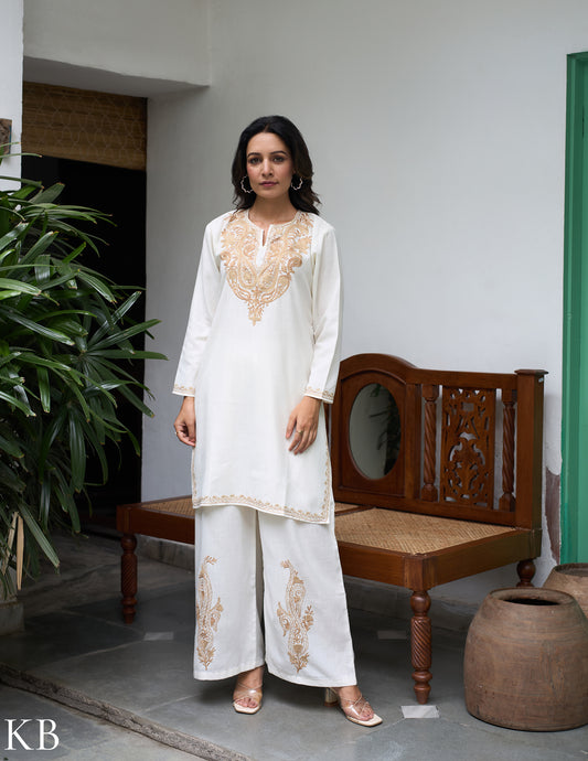Nigeen Aari Embroidered Off-white Co-ord Set