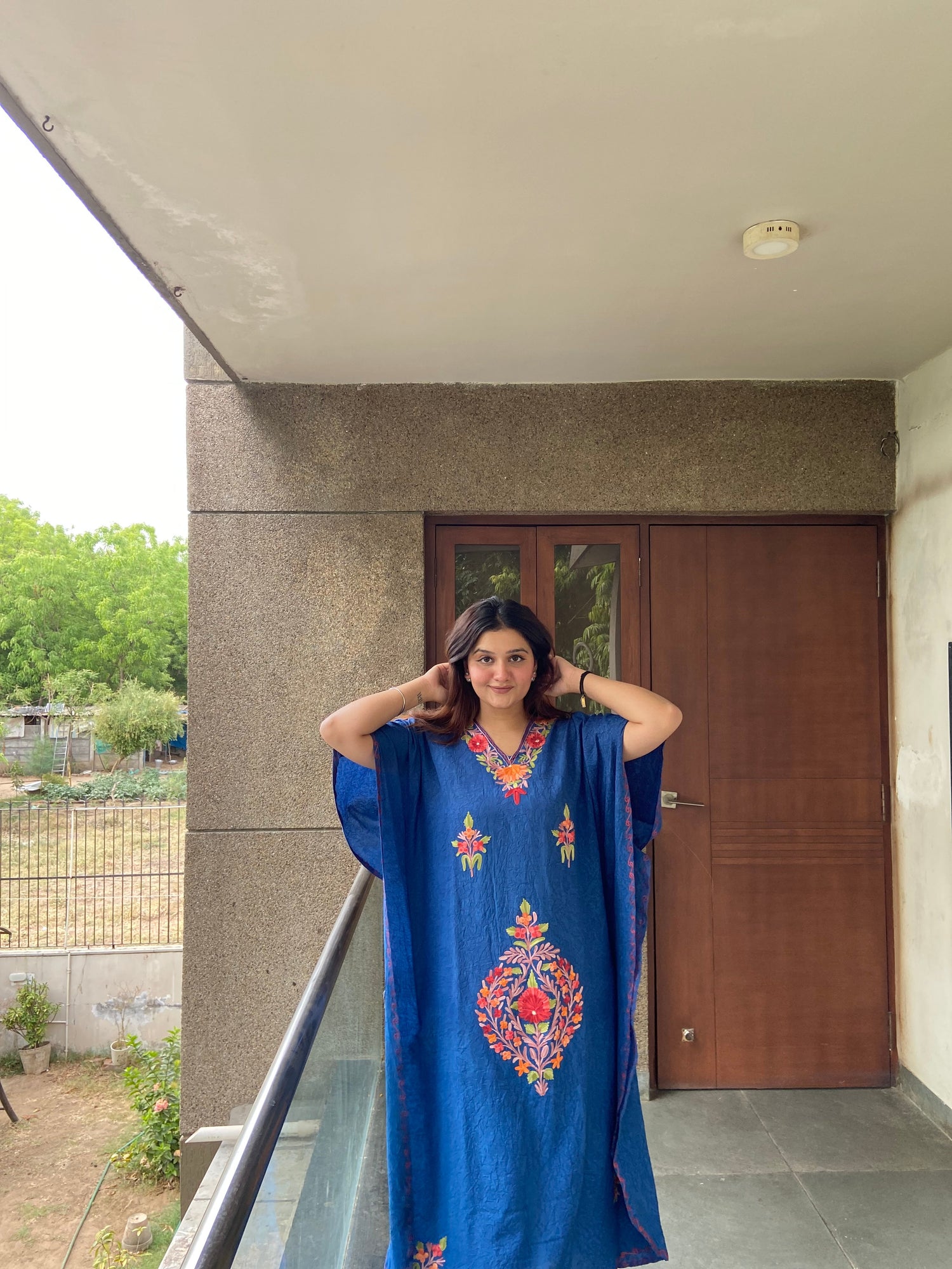 Bloom Embroidered Indigo Summer Cotton Kaftan