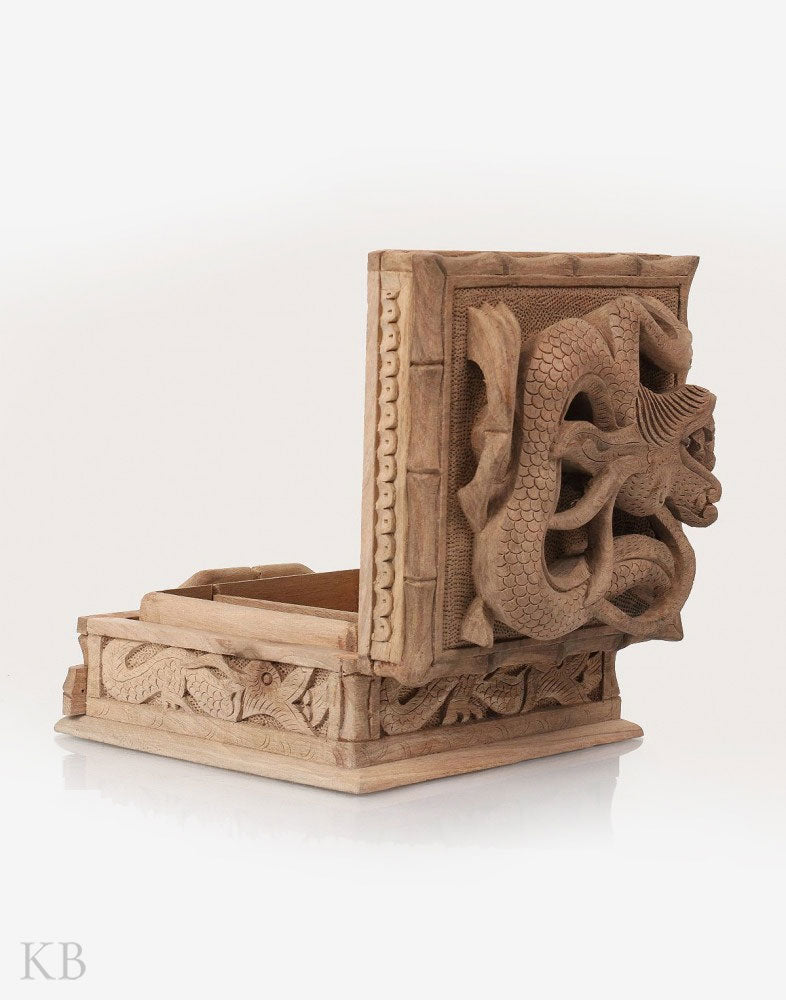 Walnut Wood Dragon Carved Box - Kashmir Box