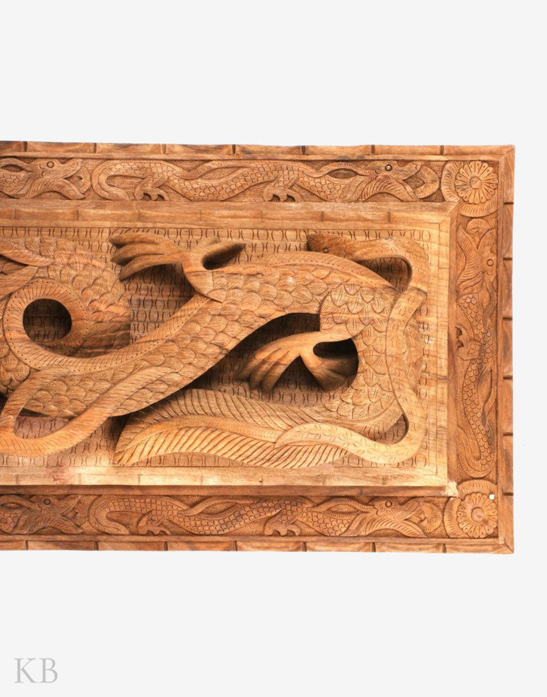 Hand Engraved Coiled Dragon Walnut Wood Wall Plate - Kashmir Box