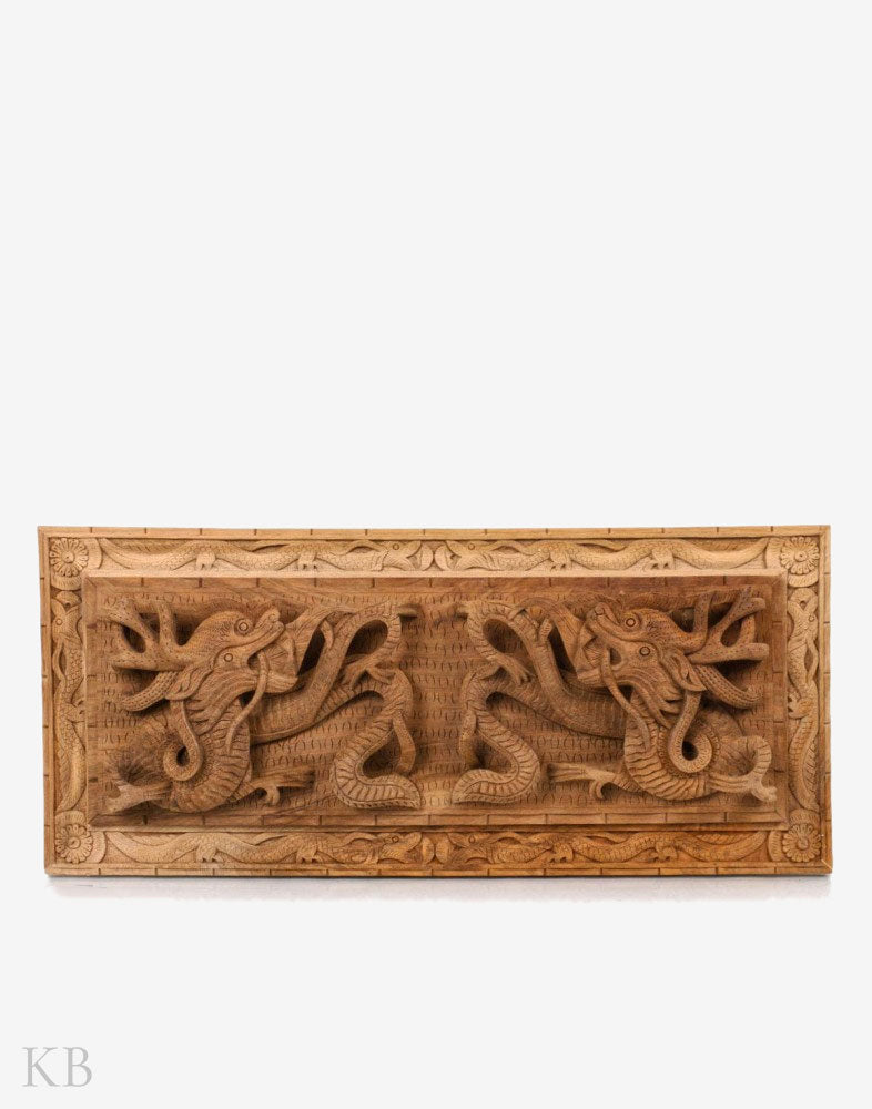 Coiled Dragon Pair Handcrafted Walnut Wood Wall Plate - Kashmir Box