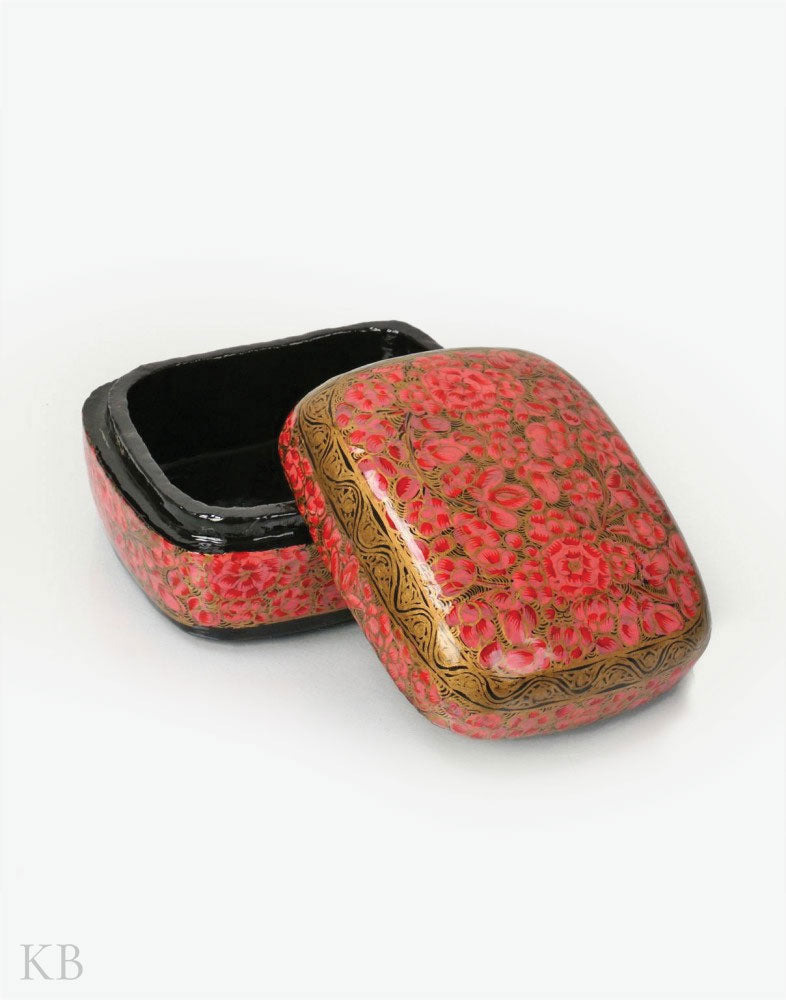 Pink Floral Handcrafted Paper Mache Trinket Box - Kashmir Box