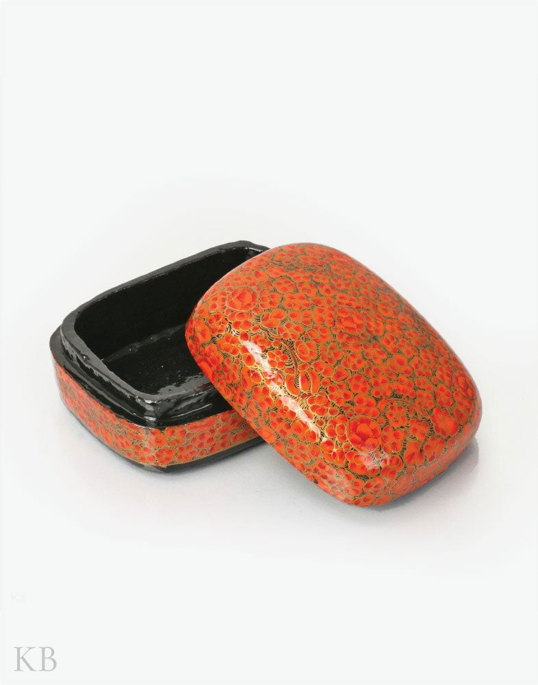 Orange Floret Handmade Paper Mache Trinket Box - Kashmir Box