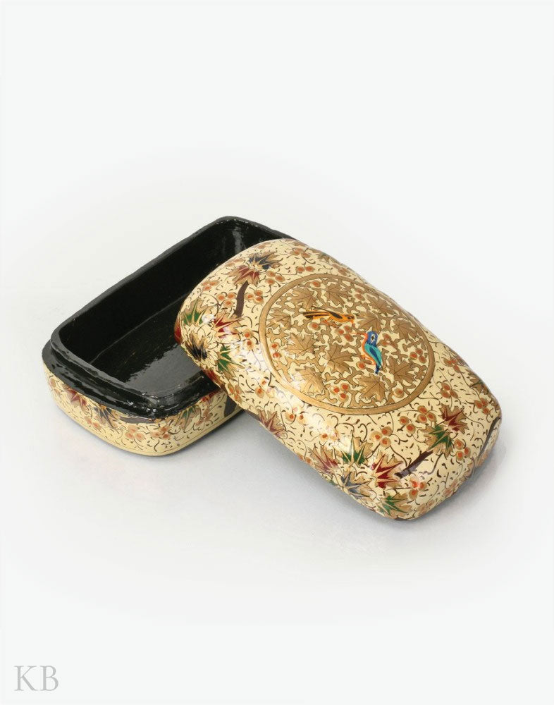 Cream White Two Bird Paper Mache Trinket Box - Kashmir Box