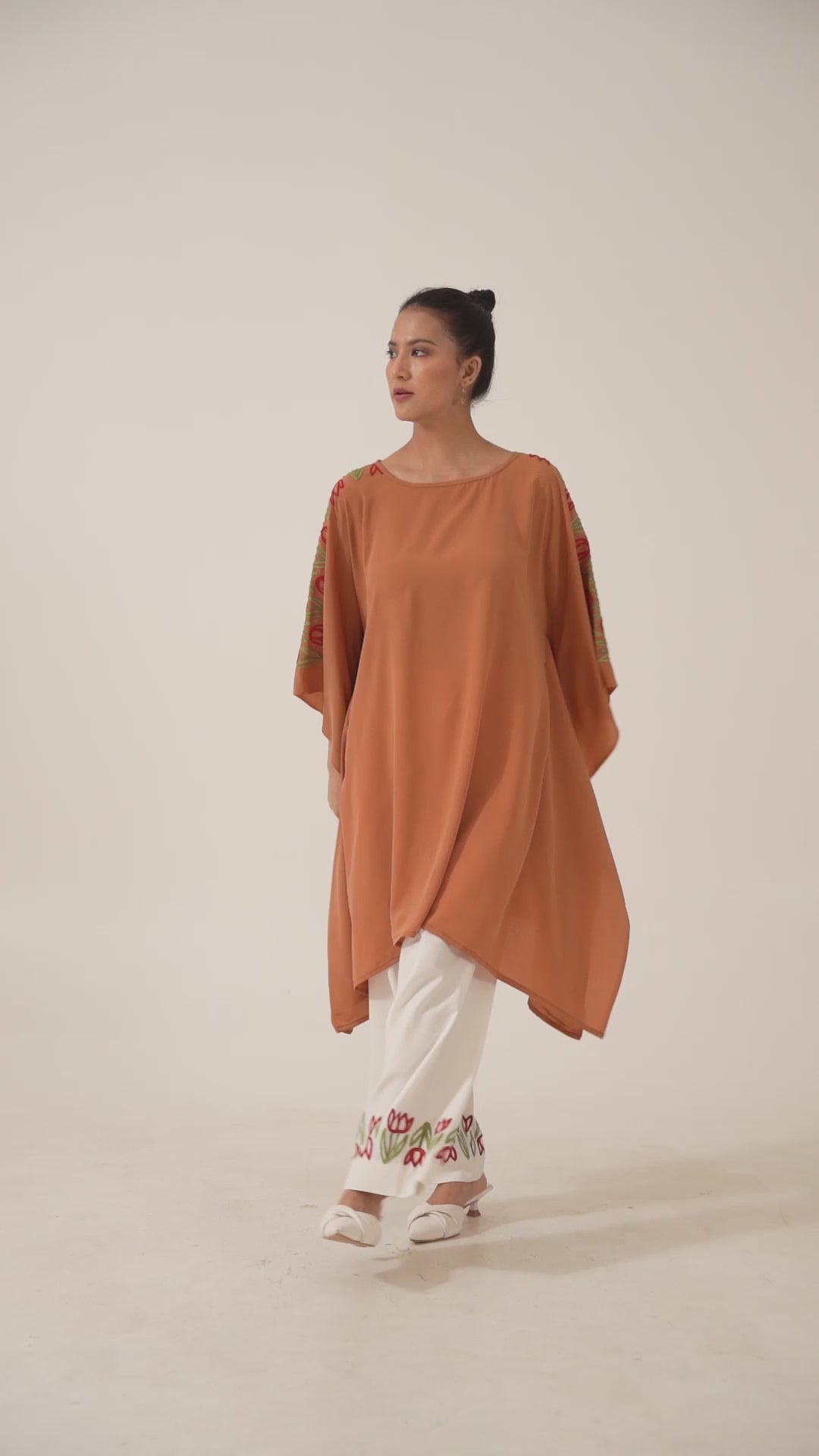 Lilium Rust Hand Aari Embellished Summer Comfort Kaftan Set