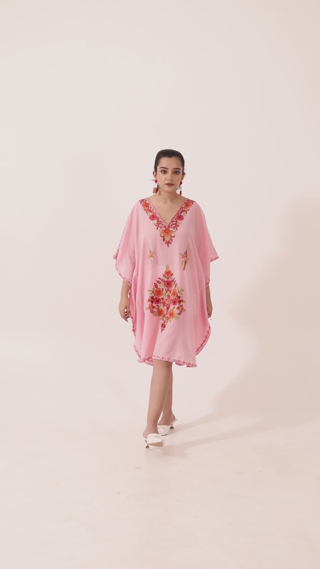 Cotton Candy Pink Embroidered Short Summer Kaftan