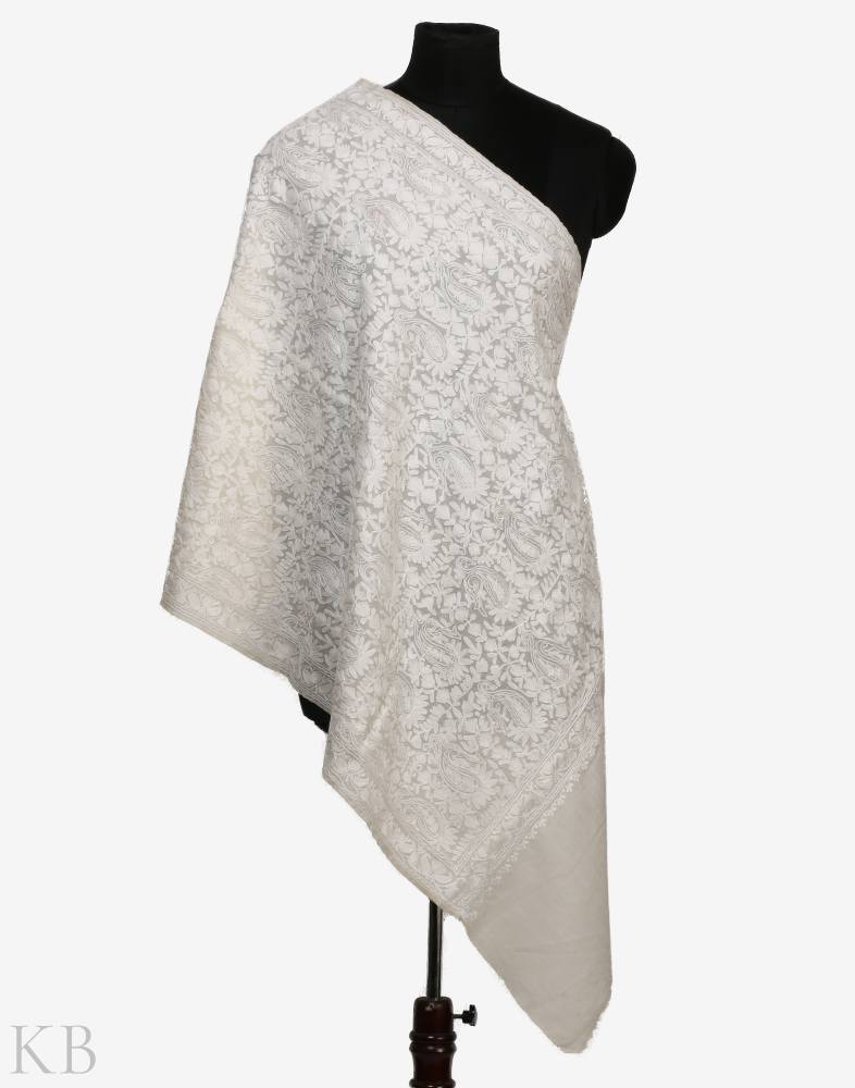 Pearl Aari Kaari Woolen Stole - KashmirBox.com