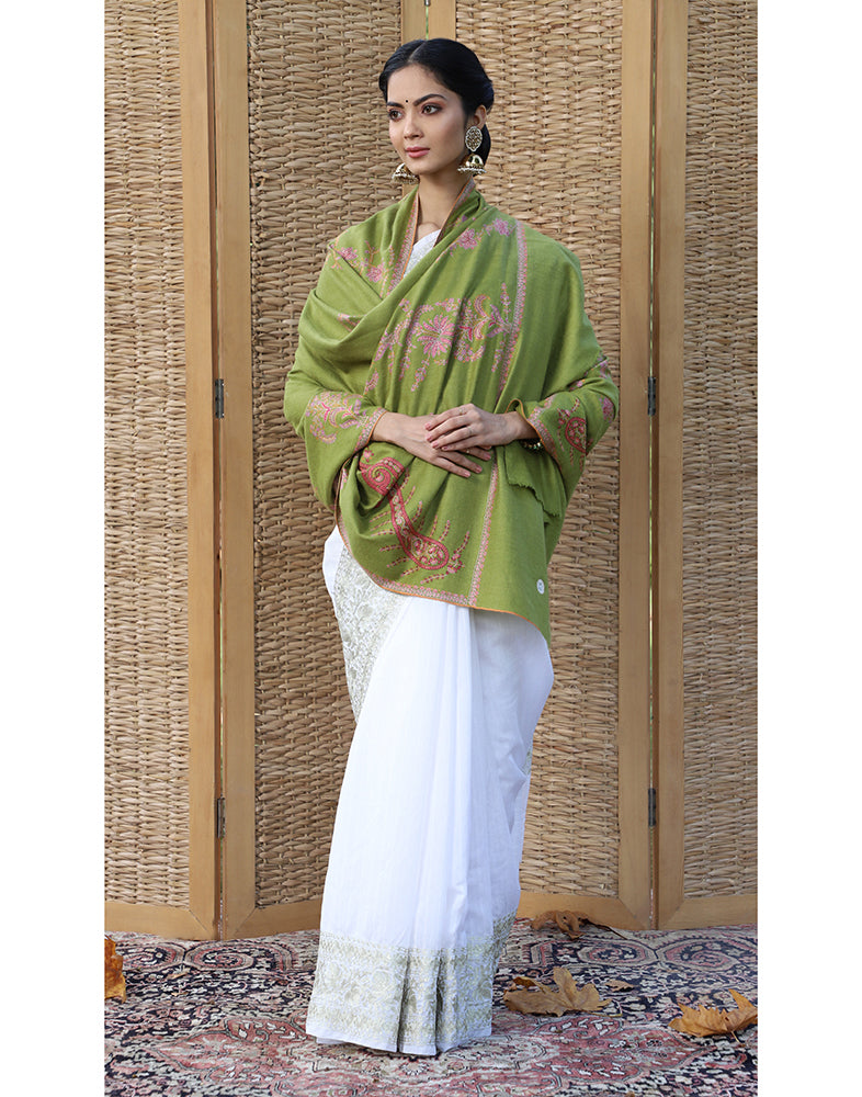 Sheen Green GI Embroidered Cashmere Shawl - KashmirBox.com