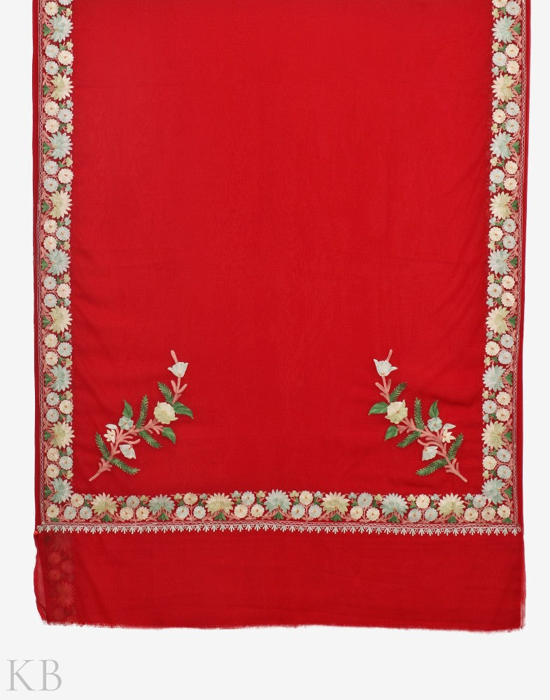 Sheen Border Maroon Embroidered Saree - KashmirBox.com