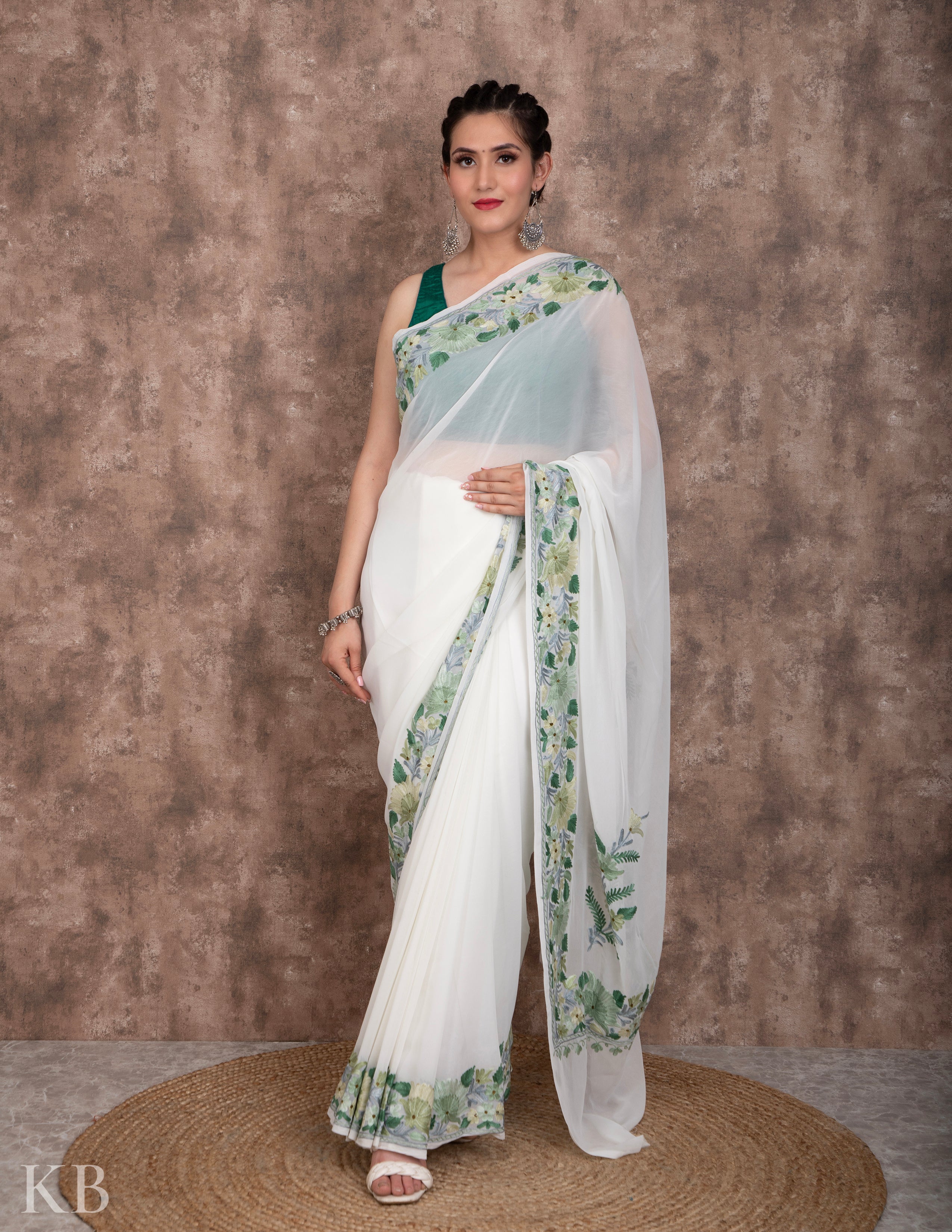 Buy Designer Sarees, Salwar Kameez, Kurtis & Tunic and Lehenga  Choli.Gorgeous Silk & Organza White Saree