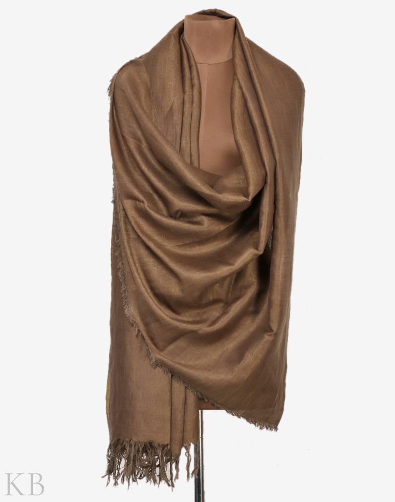 Brown Golden Reversible Cashmere Shawl - Kashmir Box