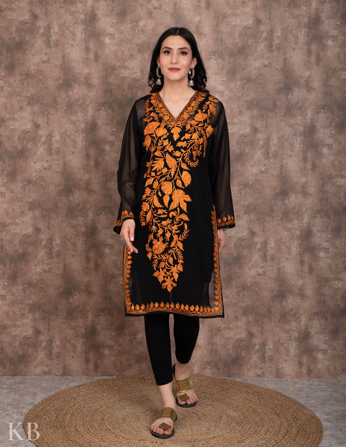 Black Aari Embroidered Georgette Kurti