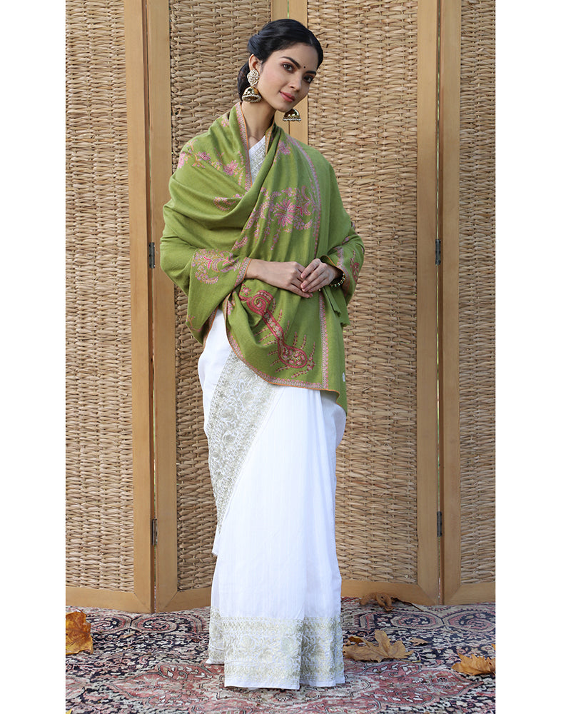 Sheen Green GI Embroidered Cashmere Shawl - KashmirBox.com