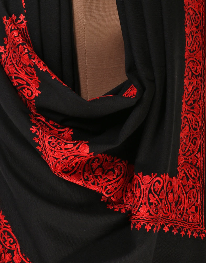 Black Aari Embroidered Cashmilon Shawl - KashmirBox.com