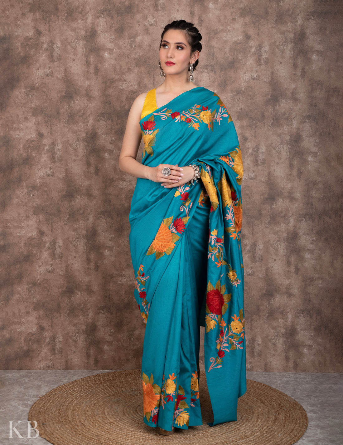 Aftab Gardaan Aari Embroidered Silk Saree - Kashmir Box