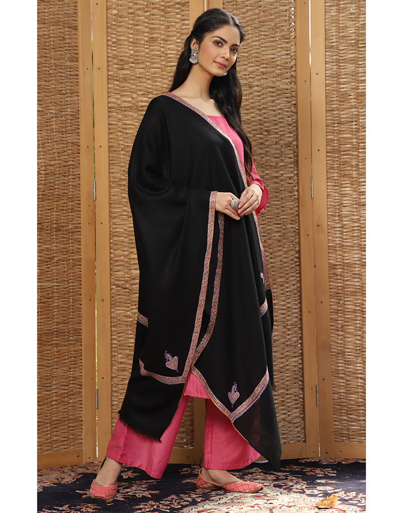 Black Hashidaar Pashmina Stole - KashmirBox.com