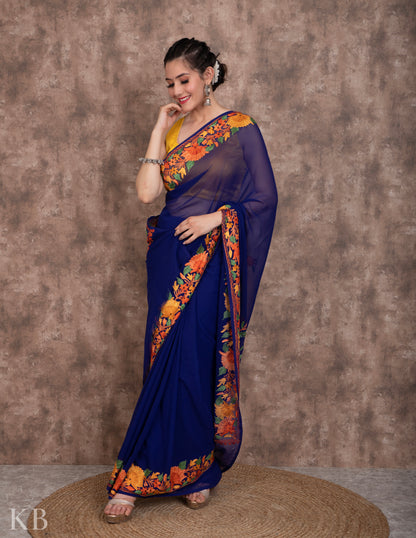 Pamposh Gul Georgette Embroidered Saree - Kashmir Box