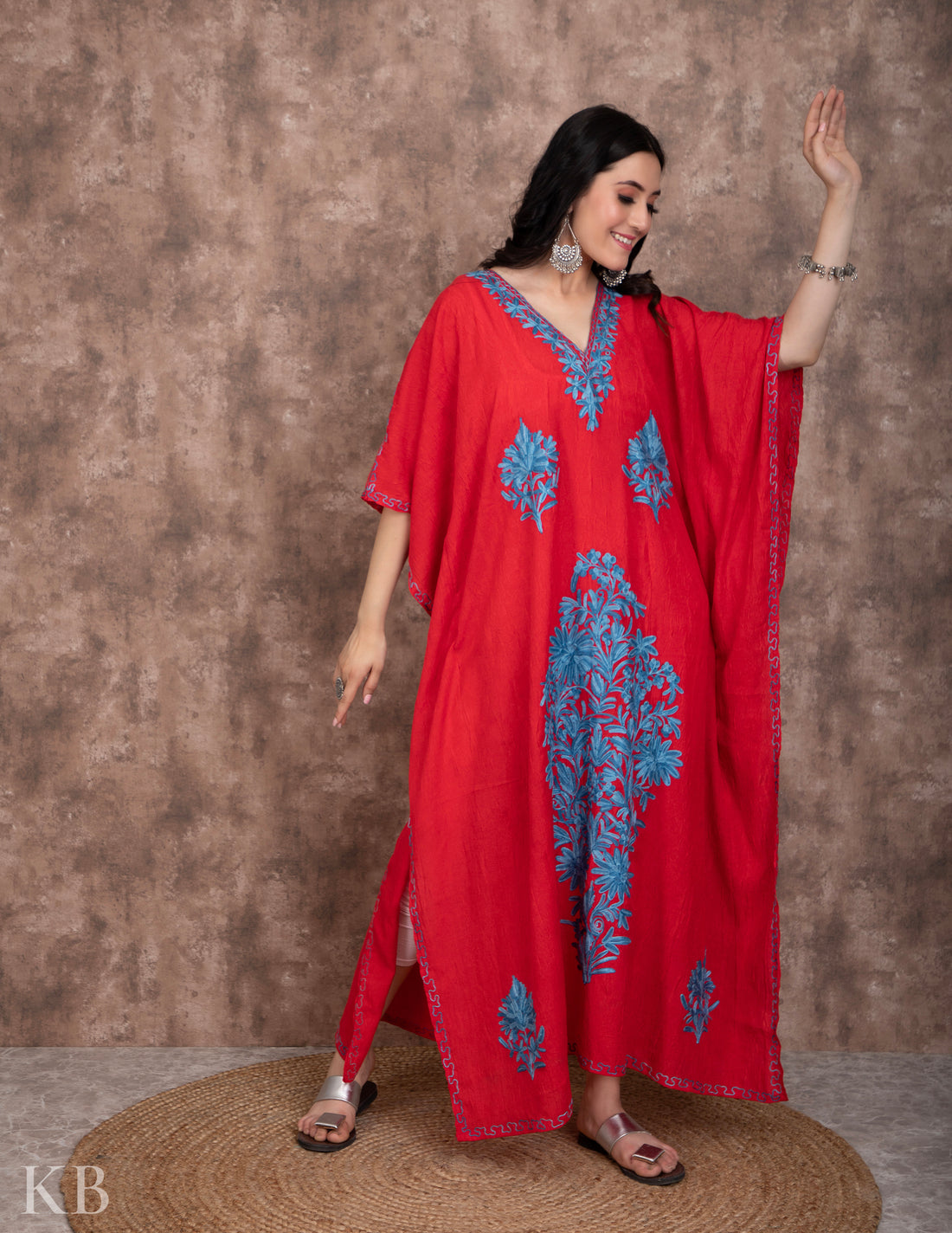 Gul E Aqhawaan Aari Embroidered Cotton Kaftan - Kashmir Box