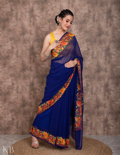 Pamposh Gul Georgette Embroidered Saree - Kashmir Box