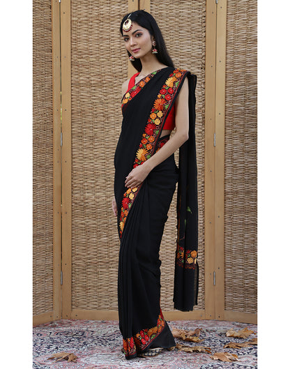 Surkh E Aftaab Georgette Embroidered Saree - KashmirBox.com