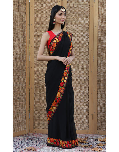 Surkh E Aftaab Georgette Embroidered Saree - KashmirBox.com