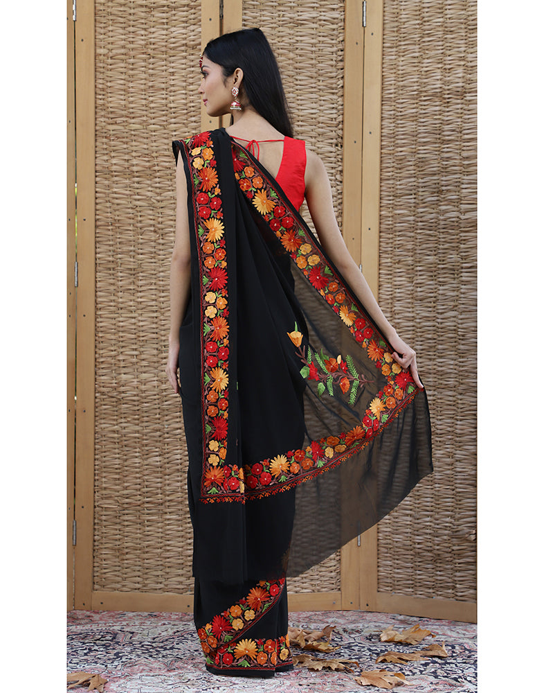 Surkh E Aftaab Georgette Embroidered Saree - KashmirBox.com