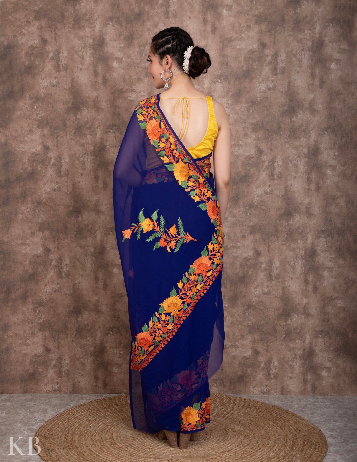 Pamposh Gul Georgette Embroidered Saree - Kashmir Box