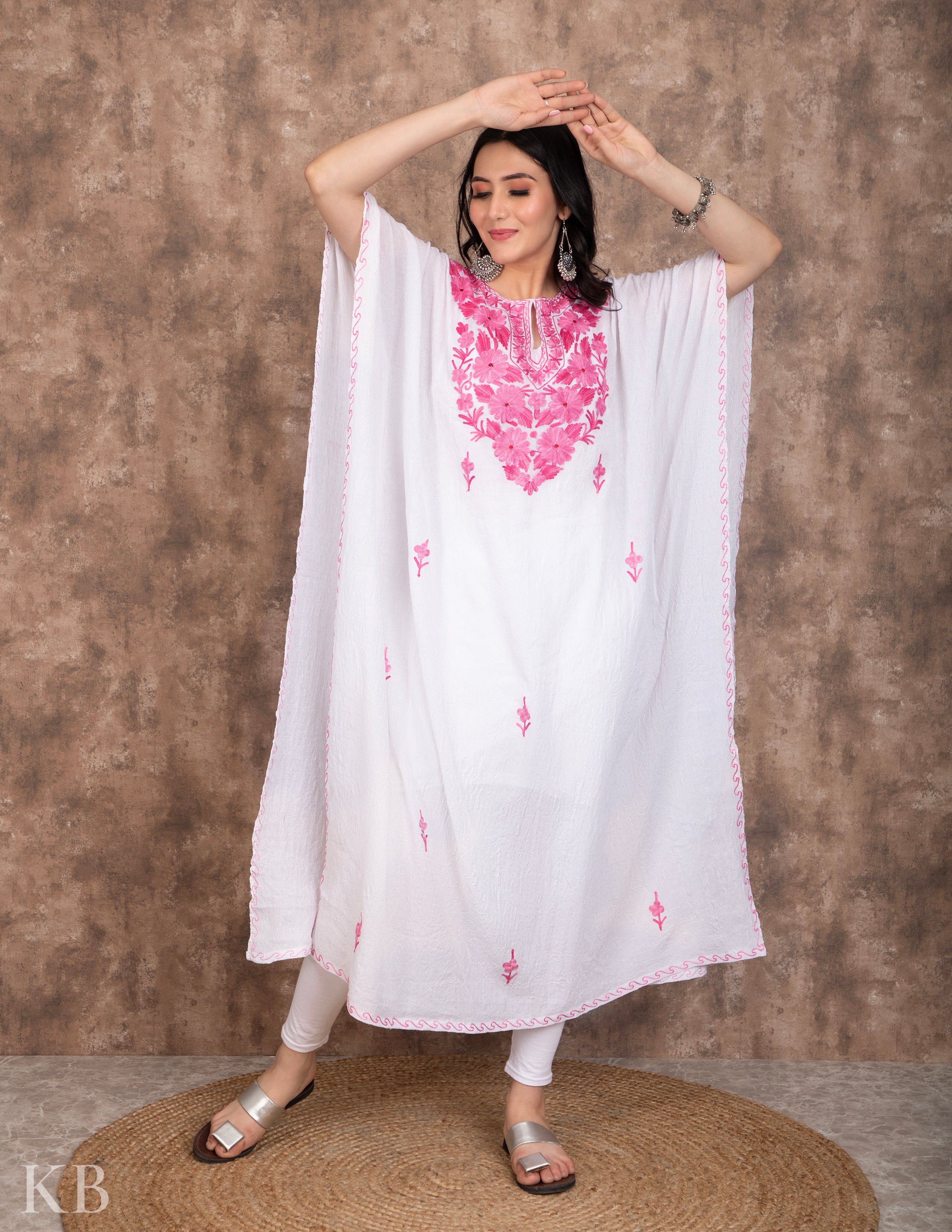 Gulaab Naal White Embroidered Kaftan