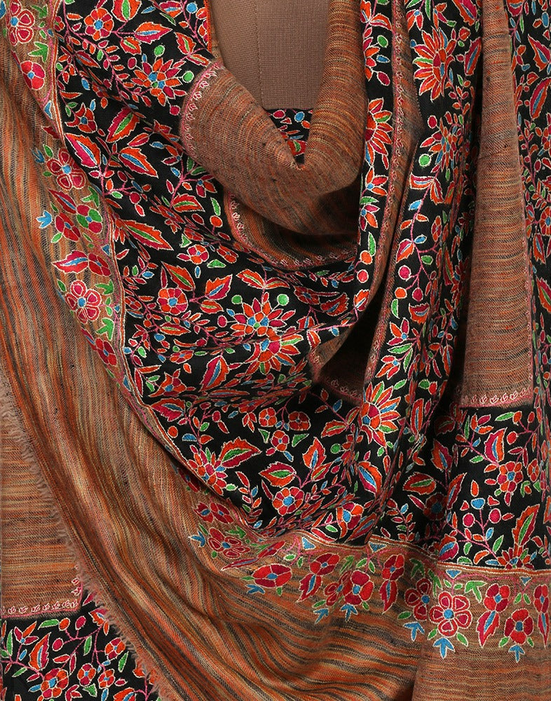 Multicolored Ikkat Embroidered Cashmere Shawl - Kashmir Box