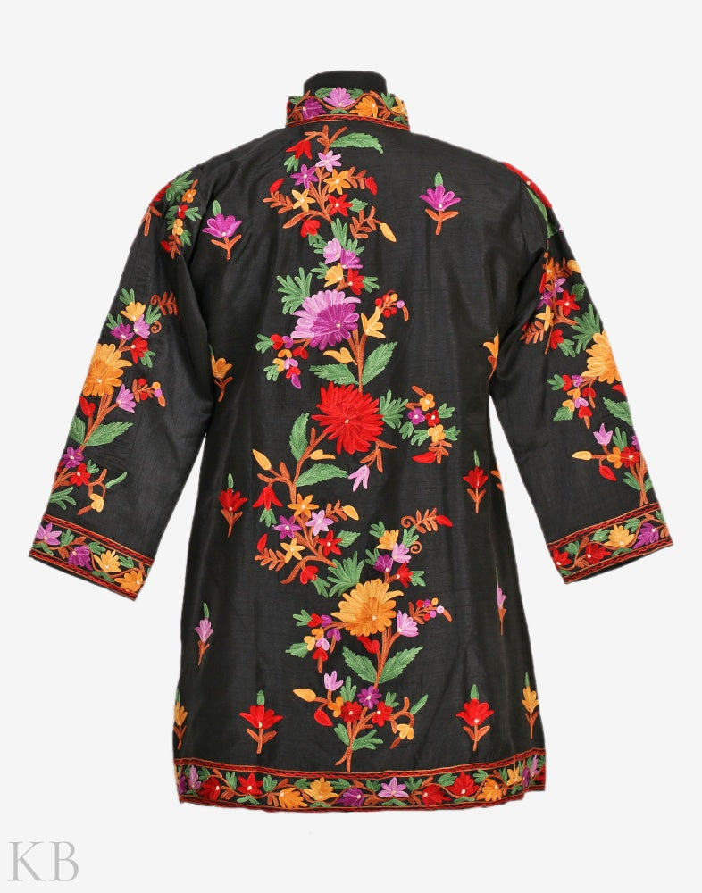 Woolen Coat Long Jacket Black, Multicolor Embroidery #BD-116 - Best of  Kashmir
