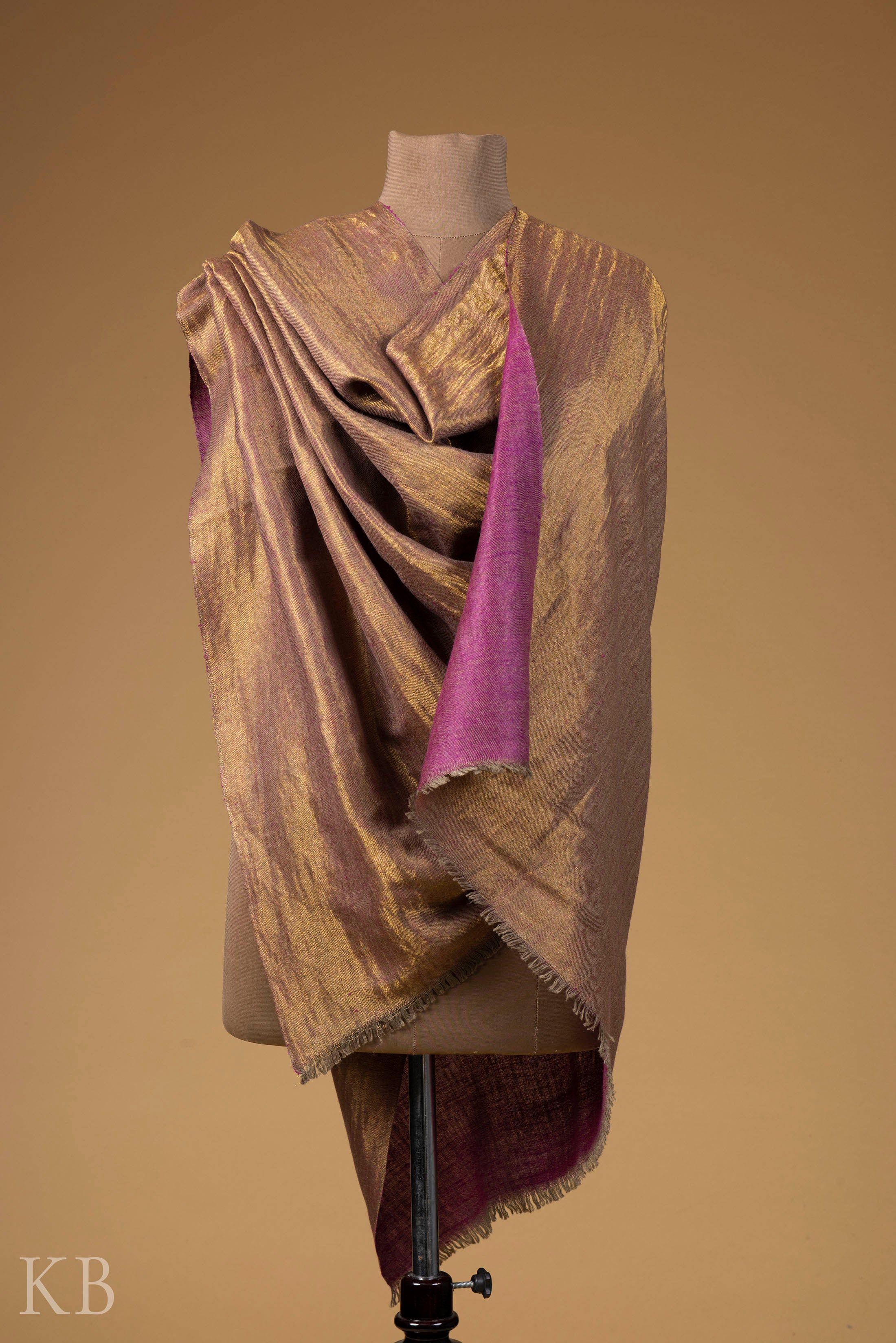 Golden Pink Reversible Pashmina Shawl - Kashmir Box