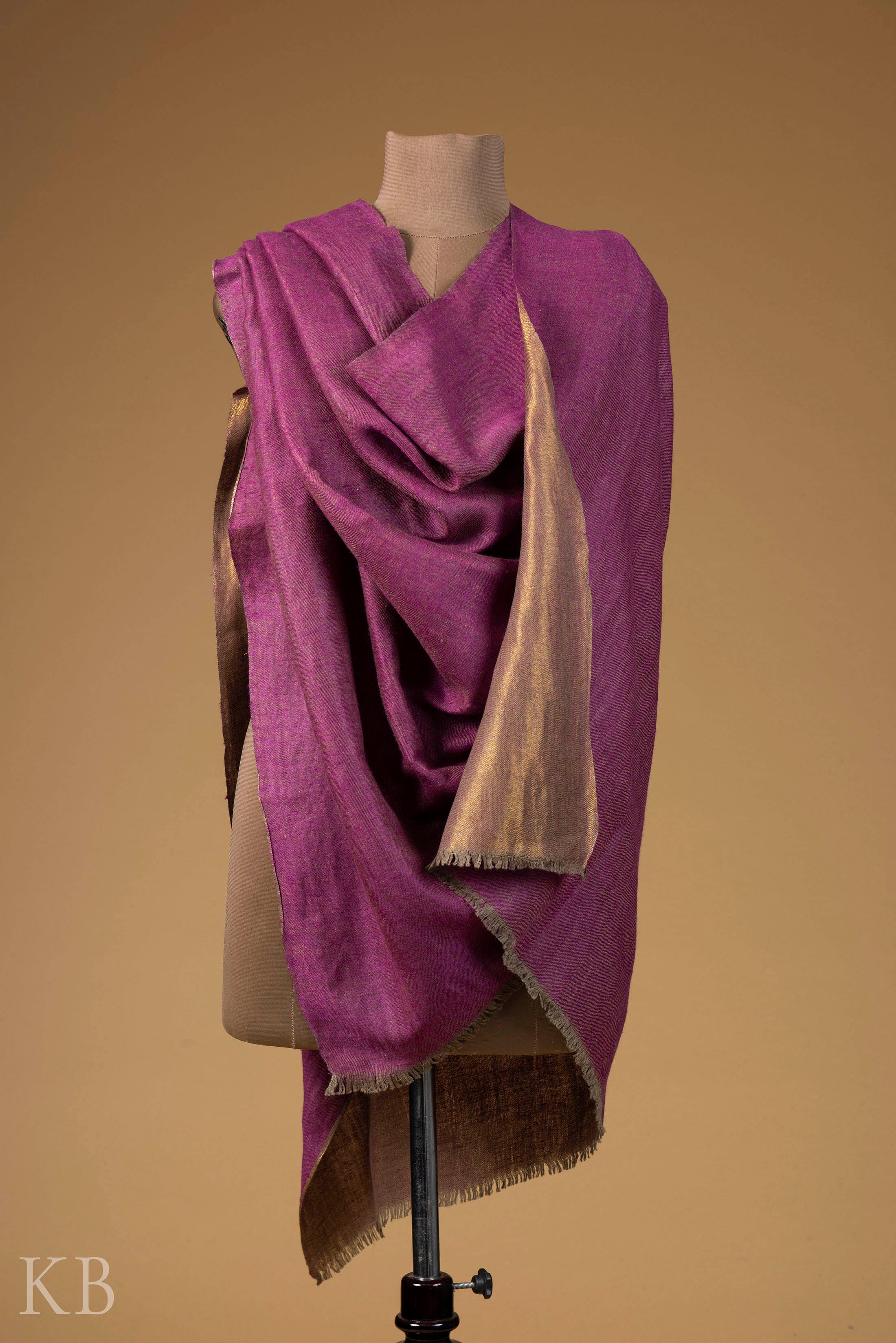 Golden Pink Reversible Pashmina Shawl - Kashmir Box