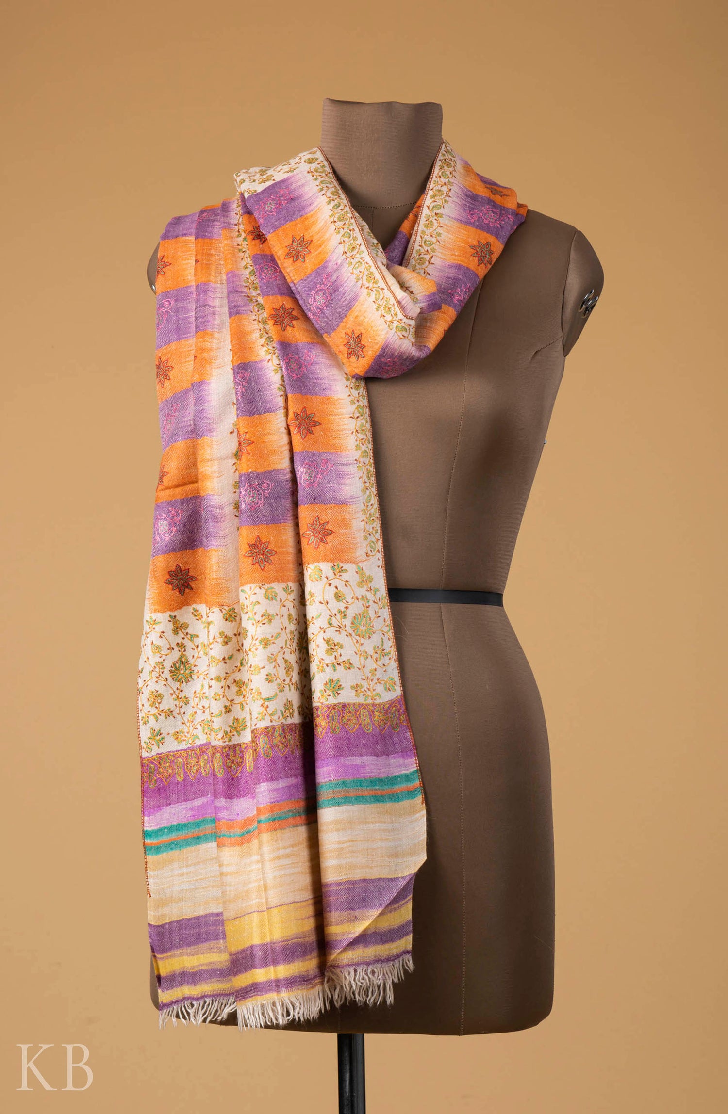 Multicolored Modern Design Embroidered Pashmina Stole - Kashmir Box