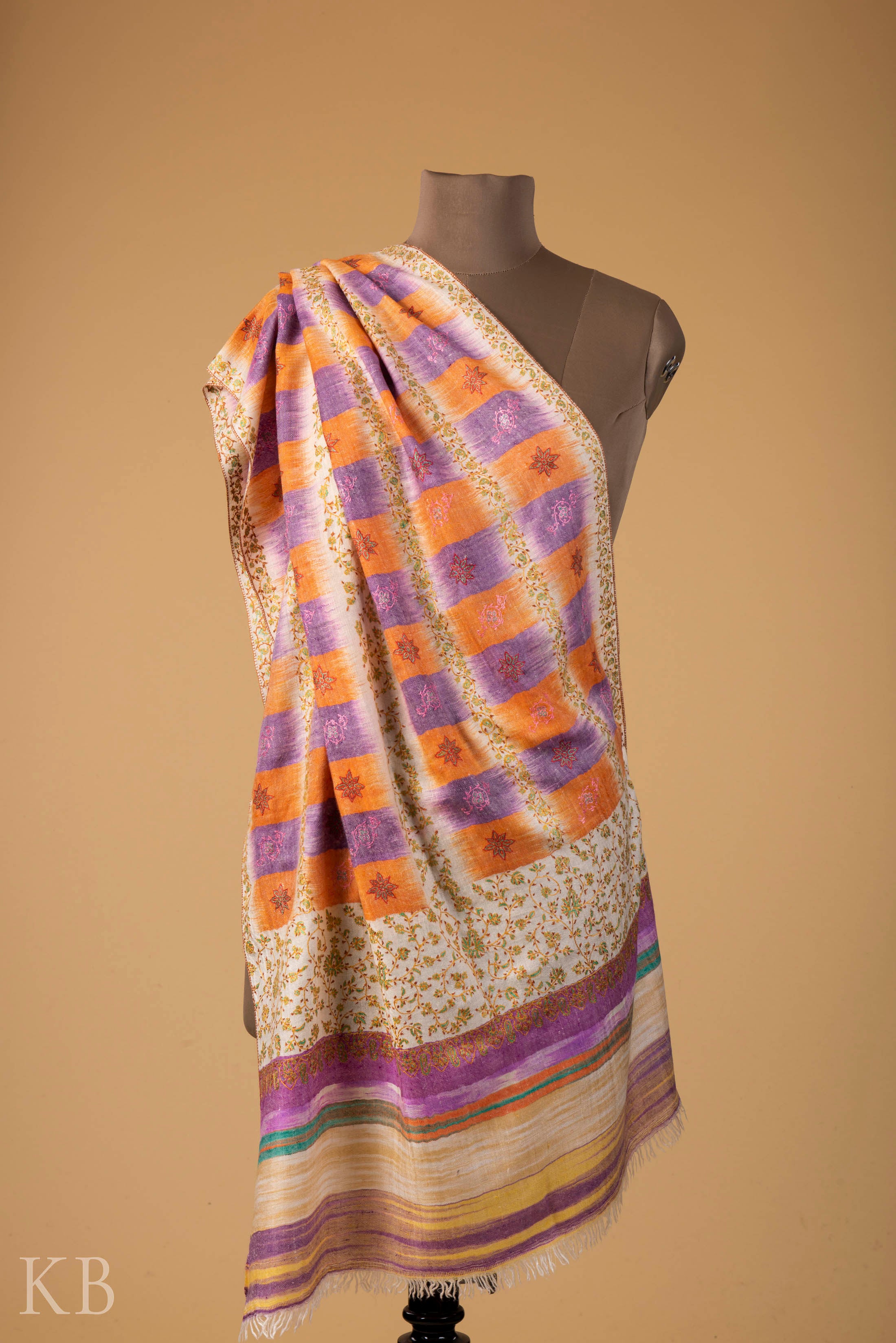 Multicolored Modern Design Embroidered Pashmina Stole - Kashmir Box